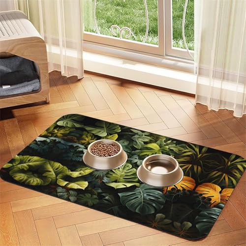 WZYCWB 40 x 60 cm, tropischer Regenwald, Palmenblätter, gemustert, Haustier-Tischset, Futtermatte – für Katzen- und Hundefutter-Matten, faltbar und einfach zu verstauen von WZYCWB