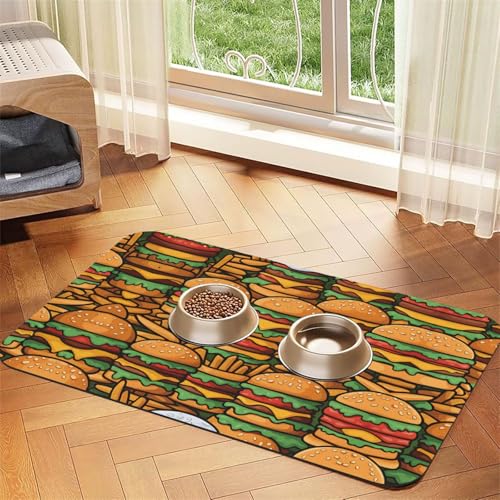 WZYCWB 40 x 60 cm, viele niedliche Burger-gemusterte Haustier-Tischset, Futtermatte – für Katzen- und Hunde-Futternapf-Matten, faltbar und einfach zu verstauen von WZYCWB
