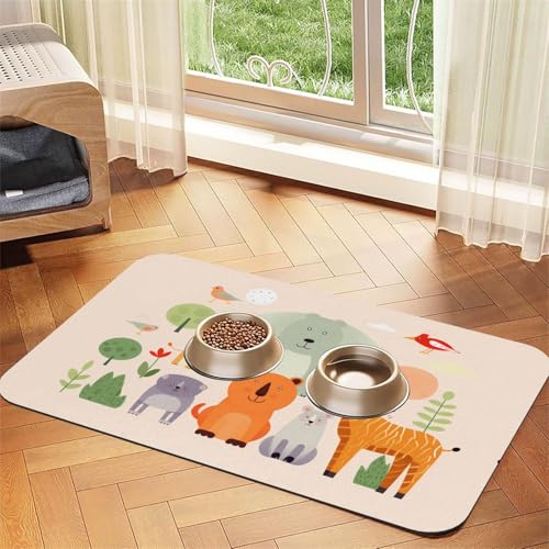 WZYCWB 40 x 60 cm, viele niedliche Cartoon-Tiere, gemustertes Haustier-Tischset, Futtermatte – für Katzen- und Hunde-Futternapf-Matten, faltbar und einfach zu verstauen von WZYCWB