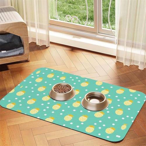 WZYCWB 40 x 60 cm Ananas-Illustration, gemustertes Haustier-Tischset, Futtermatte – für Katzen- und Hundefutter-Matten, faltbar und einfach zu verstauen von WZYCWB