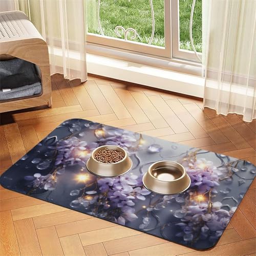 WZYCWB 40 x 60 cm Anhänger violette Blume gemustert Haustier Tischset Futtermatte – für Katzen- und Hundenapf-Matten, faltbar und einfach zu verstauen WZYCWB 40 x 60 cm Anhänger violette Blume gemustert Haustier Tischset Futtermatte – für Katzen- und Hundenapf-Matten, faltbar und einfach zu verstauen von WZYCWB