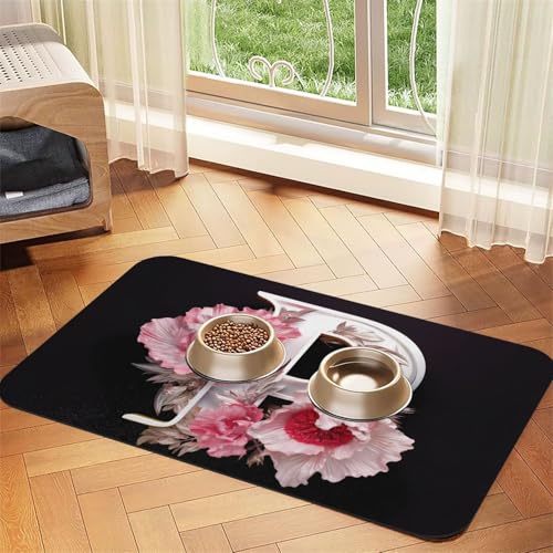 WZYCWB 40 x 60 cm Buchstabe P aus Blumen gemustertes Haustier-Tischset – für Katzen- und Hundefutter-Matten, faltbar und leicht zu verstauen von WZYCWB