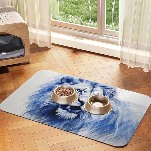 WZYCWB 40 x 60 cm Der majestätische Löwe bedruckte saugfähige Tischsets für Haustiere – rutschfeste Futtermatten für Hunde und Katzen, Futternäpfe und Wasser-Tischsets von WZYCWB