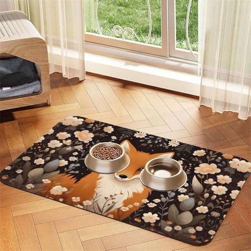 WZYCWB 40 x 60 cm Der sitzende Fuchs Bedruckte saugfähige Tischsets für Haustiere – rutschfeste Futtermatten für Hunde und Katzen Futternäpfe und Wasser-Tischsets von WZYCWB