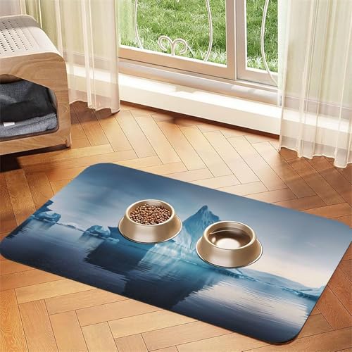 WZYCWB 40 x 60 cm Eisberge gemustertes Haustier-Tischset – für Katzen- und Hundefutter-Matten, faltbar und einfach zu verstauen von WZYCWB