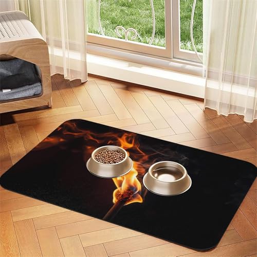 WZYCWB 40 x 60 cm Fackeln gemustertes Haustier-Tischset – für Katzen- und Hundefutter-Matten, faltbar und einfach zu verstauen von WZYCWB