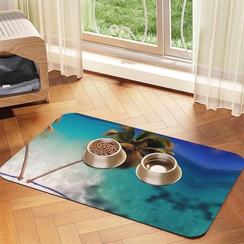 WZYCWB 40 x 60 cm Karibikinseln, gemustertes Haustier-Tischset, Futtermatte – für Katzen- und Hundefutter-Matten, faltbar und leicht zu verstauen von WZYCWB