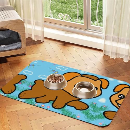 WZYCWB 40 x 60 cm Lauf-Cartoon-Hunde-Platzdeckchen für Futternapf für Katzen und Hunde, faltbar und einfach zu verstauen von WZYCWB