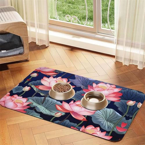 WZYCWB 40 x 60 cm Lotusblumen-Illustration, gemustertes Haustier-Tischset, Futtermatte – für Katzen- und Hundefutter-Matten, faltbar und einfach zu verstauen von WZYCWB