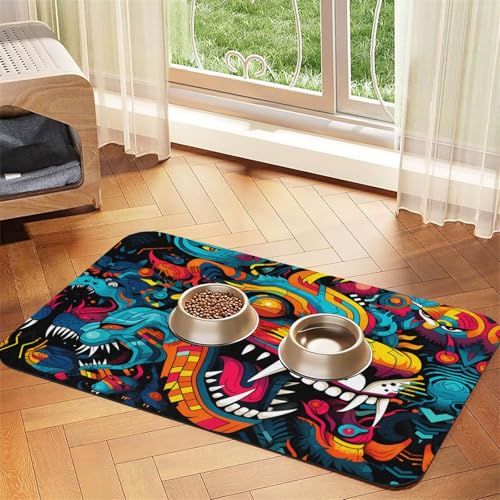 WZYCWB 40 x 60 cm Monsters gemustertes Haustier-Tischset, Futtermatte – für Katzen- und Hundenapf-Matten, faltbar und einfach zu verstauen von WZYCWB