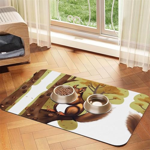 WZYCWB 40 x 60 cm Nussfressendes Eichhörnchen-Muster Haustier-Tischset – für Katzen- und Hundefutter-Matten, faltbar und einfach zu verstauen von WZYCWB