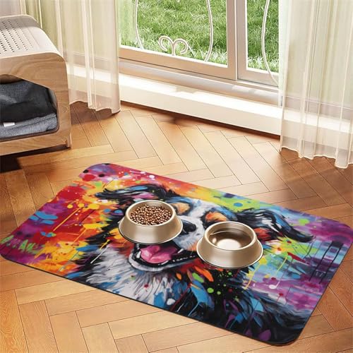 WZYCWB 40 x 60 cm Ölgemälde Hund gemustert Haustier Tischset Futtermatte – für Katzen- und Hundenapf Matten, faltbar und einfach zu verstauen von WZYCWB