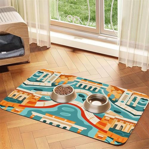 WZYCWB 40 x 60 cm Old Street Buildings gemustertes Haustier-Tischset, Futtermatte – für Katzen- und Hundefutter-Matten, faltbar und einfach zu verstauen von WZYCWB