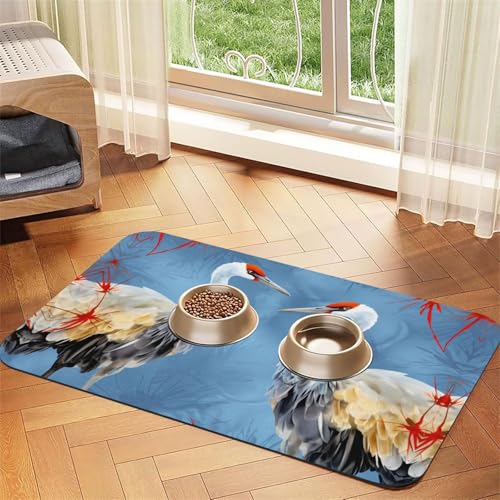 WZYCWB 40 x 60 cm Paar Kranichreiher-gemusterte Haustier-Tischsets, Futtermatte – für Katzen- und Hundenapf-Matten, faltbar und einfach zu verstauen von WZYCWB