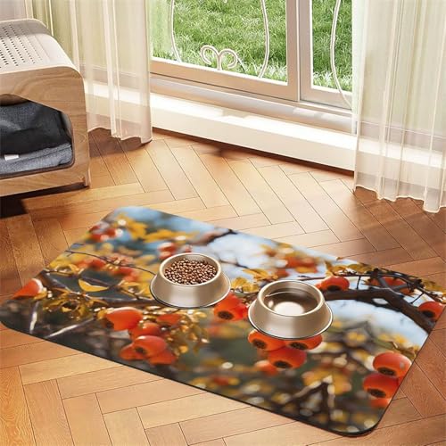 WZYCWB 40 x 60 cm Persimmon gemustertes Haustier-Tischset, Futtermatte – für Katzen- und Hundenapf-Matten, faltbar und einfach zu verstauen von WZYCWB