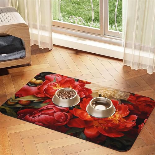 WZYCWB 40 x 60 cm Pfingstrosen-Bush-gemustertes Haustier-Tischset – für Katzen- und Hundefutter-Matten, faltbar und einfach zu verstauen WZYCWB 40 x 60 cm Pfingstrosen-Bush-gemustertes Haustier-Tischset – für Katzen- und Hundefutter-Matten, faltbar und einfach zu verstauen von WZYCWB