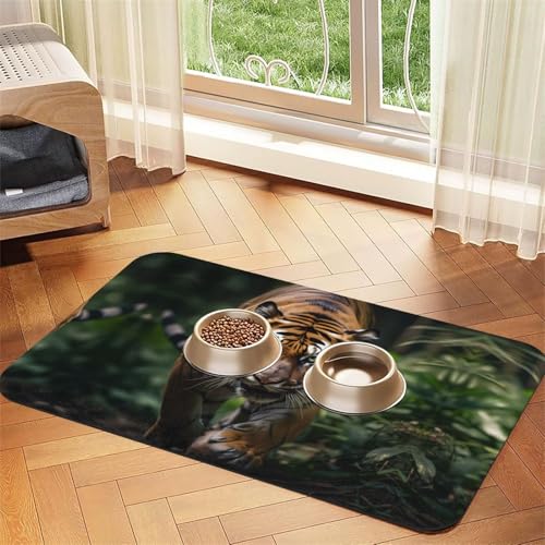 WZYCWB 40 x 60 cm Tiger-gemustertes Haustier-Tischset, Futtermatte – für Katzen- und Hundefutter-Matten, faltbar und einfach zu verstauen von WZYCWB