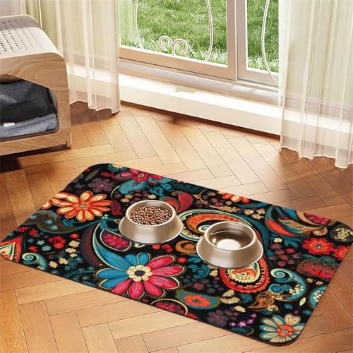 WZYCWB 40 x 60 cm Vintage bedruckte Muster bedruckte Haustier-saugfähige Tischsets – rutschfeste Futtermatten für Hunde und Katzen, Futternäpfe und Wasser-Tischsets von WZYCWB