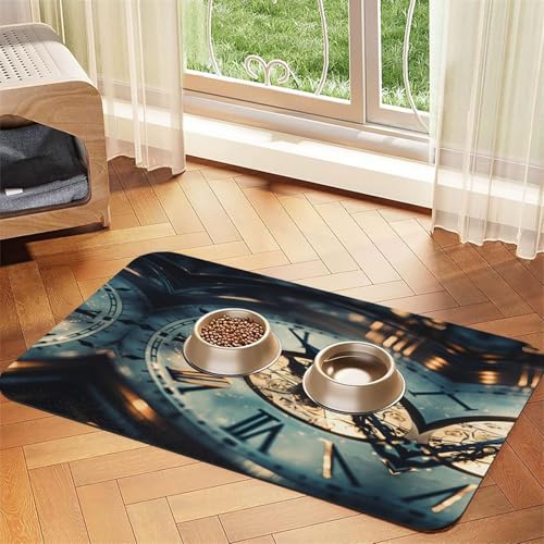 WZYCWB 40 x 60 cm Zeitmesser, gemustertes Haustier-Tischset, Futtermatte – für Katzen- und Hundefutter-Matten, faltbar und einfach zu verstauen von WZYCWB