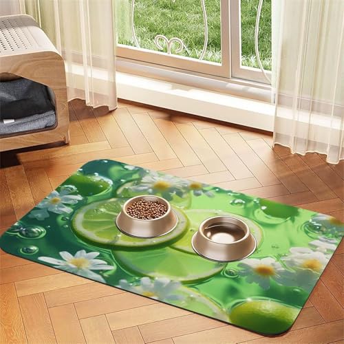 WZYCWB 40 x 60 cm Zitronen im Wasser, gemustertes Haustier-Tischset, Futtermatte – für Katzen- und Hundenapf-Matten, faltbar und einfach zu verstauen von WZYCWB