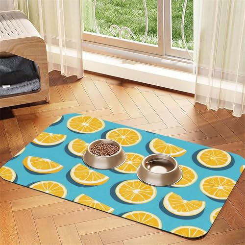 WZYCWB 40 x 60 cm Zitronenkeil-gemustertes Haustier-Tischset – für Katzen- und Hundenapf-Matten, faltbar und einfach zu verstauen von WZYCWB