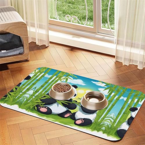 WZYCWB 40 x 60 cm Zwei Happy Pandas bedruckte saugfähige Tischsets für Haustiere – rutschfeste Futtermatten für Hunde und Katzen, Futternäpfe und Wasser-Tischsets von WZYCWB