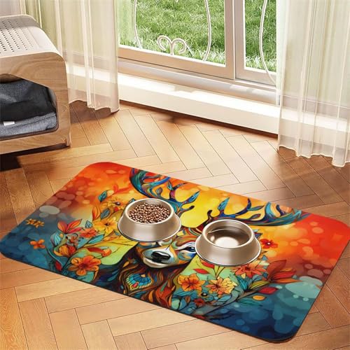 WZYCWB 40 x 60 cm bemaltes Elchmuster Haustier-Tischset – für Katzen- und Hundenapf-Matten, faltbar und einfach zu verstauen von WZYCWB