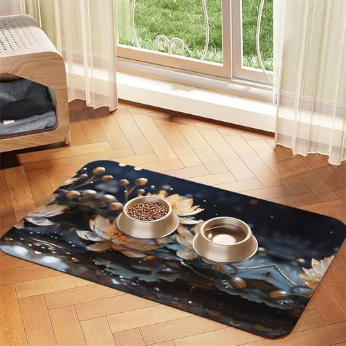 WZYCWB 40 x 60 cm böhmisches weißes Lotus-Muster Haustier-Tischset – für Katzen- und Hundefutter-Matten, faltbar und einfach zu verstauen von WZYCWB