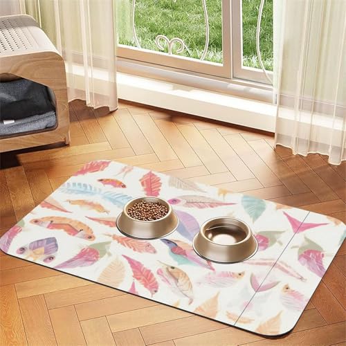 WZYCWB 40 x 60 cm farbige Federn, gemustertes Haustier-Tischset, Futtermatte – für Katzen- und Hundefutter-Matten, faltbar und einfach zu verstauen von WZYCWB