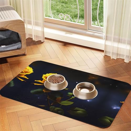 WZYCWB 40 x 60 cm gelbe Rosen Sternennacht gemustertes Haustier-Tischset – für Katzen- und Hundefutter-Matten, faltbar und einfach zu verstauen WZYCWB 40 x 60 cm gelbe Rosen Sternennacht gemustertes Haustier-Tischset – für Katzen- und Hundefutter-Matten, faltbar und einfach zu verstauen von WZYCWB