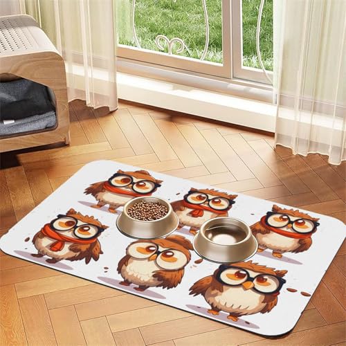 WZYCWB 40 x 60 cm große, saugfähige Tischsets für Hunde und Katzen, Futternäpfe und Wasser-Platzsets mit Aufdruck "The Learned Eule" von WZYCWB