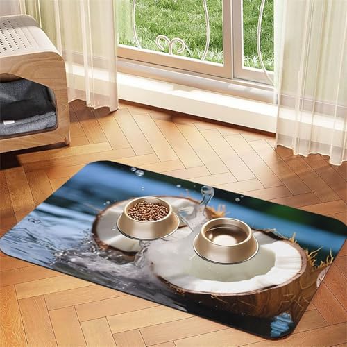 WZYCWB 40 x 60 cm große Kokosnüsse, gemusterte Haustier-Tischset, Futtermatte – für Katzen- und Hundefutter-Matten, faltbar und einfach zu verstauen von WZYCWB