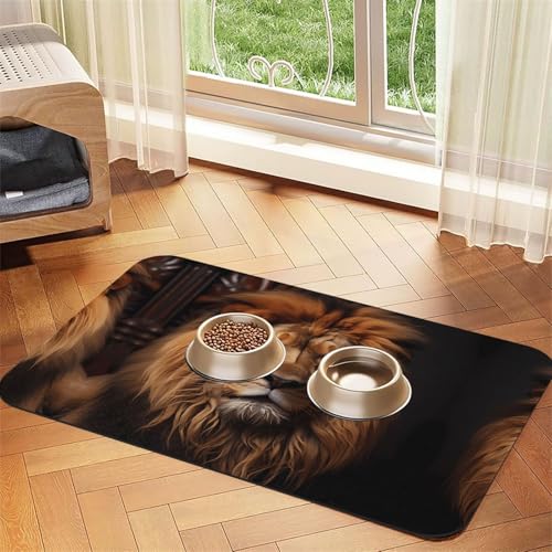 WZYCWB 40 x 60 cm große Platzdeckchen mit Motiv "The Lion's Gaze", für Katzen- und Hundefutter, faltbar und leicht zu verstauen von WZYCWB