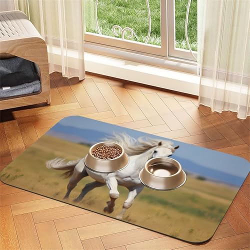 WZYCWB 40 x 60 cm großer weißer Hengst gemustertes Haustier-Tischset – für Katzen- und Hundenapf-Matten, faltbar und einfach zu verstauen von WZYCWB