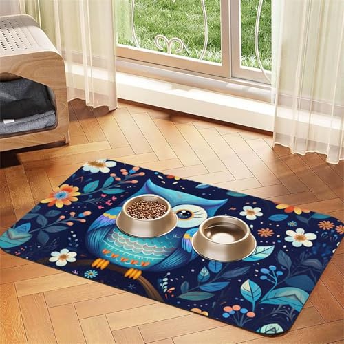 WZYCWB 40 x 60 cm großes Haustier-Tischset mit Eulen-Motiv, für Futternapf-Matten für Katzen und Hunde, faltbar und einfach zu verstauen von WZYCWB