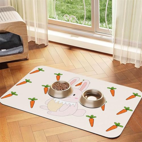 WZYCWB 40 x 60 cm großes Haustier-Tischset mit lächelndem Kaninchen-Motiv, für Katzen- und Hundefutter-Matten, faltbar und einfach zu verstauen von WZYCWB