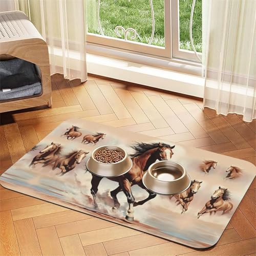 WZYCWB 40 x 60 cm großes braunes Pferd gemustertes Haustier-Tischset – für Katzen- und Hundenapf-Matten, faltbar und einfach zu verstauen von WZYCWB