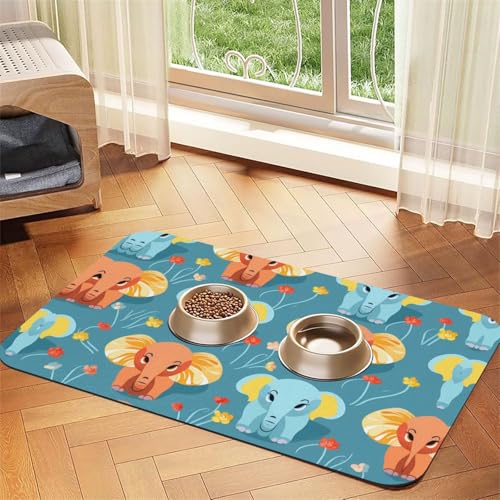 WZYCWB 40 x 60 cm kleine Elefantenblüte gemusterte Haustier-Tischset, Futtermatte – für Katzen- und Hundefutter-Matten, faltbar und einfach zu verstauen von WZYCWB