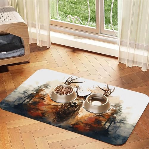 WZYCWB 40 x 60 cm kleine Hirschwald-gemusterte Haustier-Tischset, Futtermatte – für Katzen- und Hundefutter-Matten, faltbar und einfach zu verstauen von WZYCWB