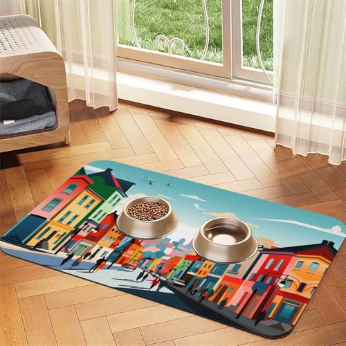 WZYCWB 40 x 60 cm lebendige ländliche Gebiete bedruckte saugfähige Haustier-Tischsets – rutschfeste Futtermatten für Hunde und Katzen, Futternäpfe und Wasser-Tischsets von WZYCWB