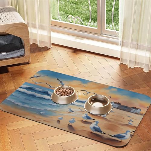 WZYCWB 40 x 60 cm luftgestützte Möwen gemustertes Haustier-Tischset – für Katzen- und Hundefutter-Matten, faltbar und einfach zu verstauen von WZYCWB