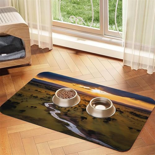 WZYCWB 40 x 60 cm schöne Sonnenuntergänge gemusterte Haustier-Platzdeckchen – für Katzen- und Hundenapf-Matten, faltbar und einfach zu verstauen von WZYCWB