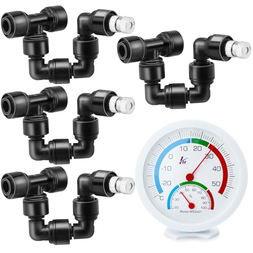 WZYTEU 4 STK Sprühdüse + 1 STK 2 in 1 Hygrometer, Reptilien Vernebelungsdüsen 360° Verstellbarer, Beregnungsanlage Terrarium für Aquarium den Regenwald(Single Head) von WZYTEU