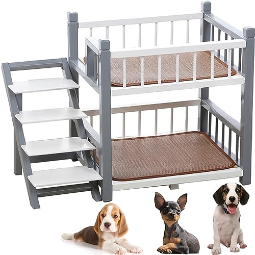 WZZQZR Etagenbett für kleine, mittelgroße und große Hunde, abnehmbares, doppellagiges Haustierbett mit Treppe (Farbe: Grau, Größe: 50,8 cm L x 48,3 cm B x 38,1 cm T) von WZZQZR