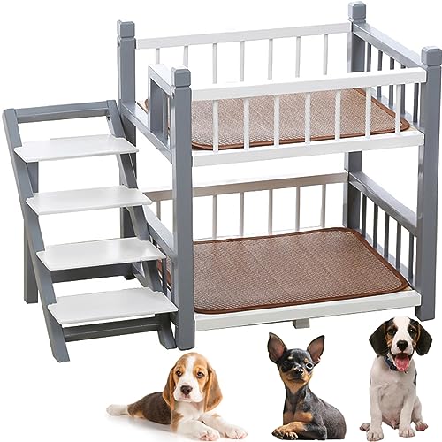WZZQZR Etagenbett für kleine, mittelgroße und große Hunde, abnehmbares, doppellagiges Haustierbett mit Treppe (Farbe: Grau, Größe: 55,9 cm L x 45,7 cm B x 61 cm T) von WZZQZR
