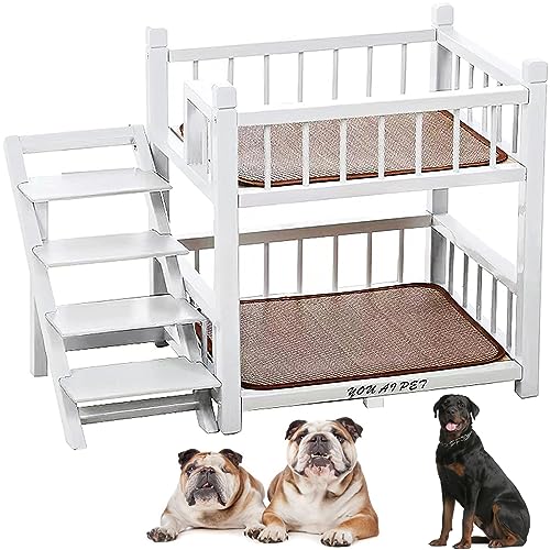 WZZQZR Etagenbett für kleine, mittelgroße und große Hunde, abnehmbares, doppellagiges Haustierbett mit Treppe (Farbe: Weiß, Größe: 55,9 cm L x 45,7 cm B x 61 cm T) von WZZQZR