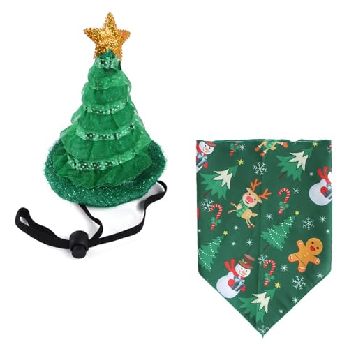 WaLdor Feiertags-Haustierkostüm Haustier-Weihnachtskostüm-Set, Hut-Dreieck-Schal-Kombination, Katzen- und Hunde-Weihnachtsschmuck Haustier-Feiertagskostüm-Anzug (Color : B) von WaLdor