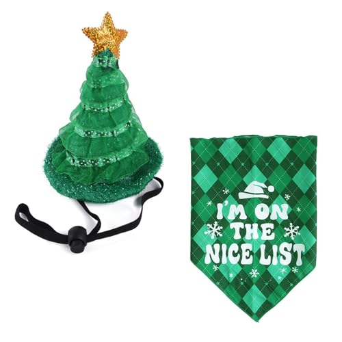 WaLdor Feiertags-Haustierkostüm Haustier-Weihnachtskostüm-Set, Hut-Dreieck-Schal-Kombination, Katzen- und Hunde-Weihnachtsschmuck Haustier-Feiertagskostüm-Anzug (Color : C) von WaLdor