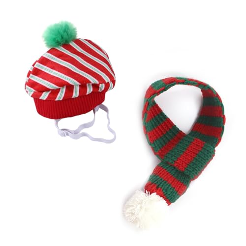 WaLdor Feiertags-Haustierkostüm Haustier-Weihnachtsschal- und Mützen-Set, kreative Lätzchen-Karomütze, Strickschal-Set for Katzen und Hunde Haustier-Feiertagskostüm-Anzug (Color : C, Size : M) von WaLdor