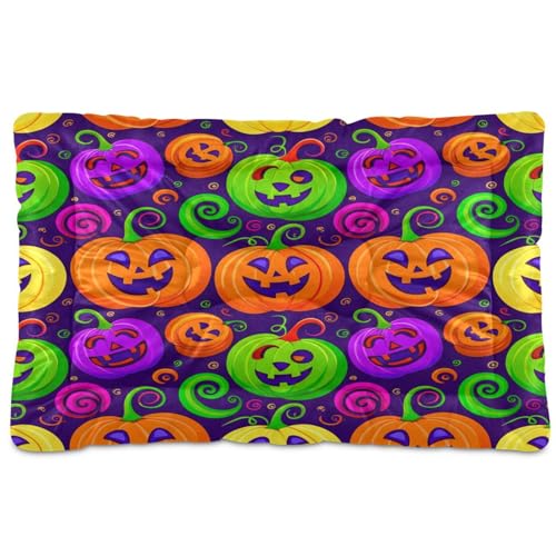 Waassud Bunte Halloween-Kürbisse, dick, rutschfest, kauresistent, Haustierbett für Hunde und Katzen, weich, waschbar, Hundehütte, für Boden, Sofa, Auto, 45,7 x 61 cm von Waassud